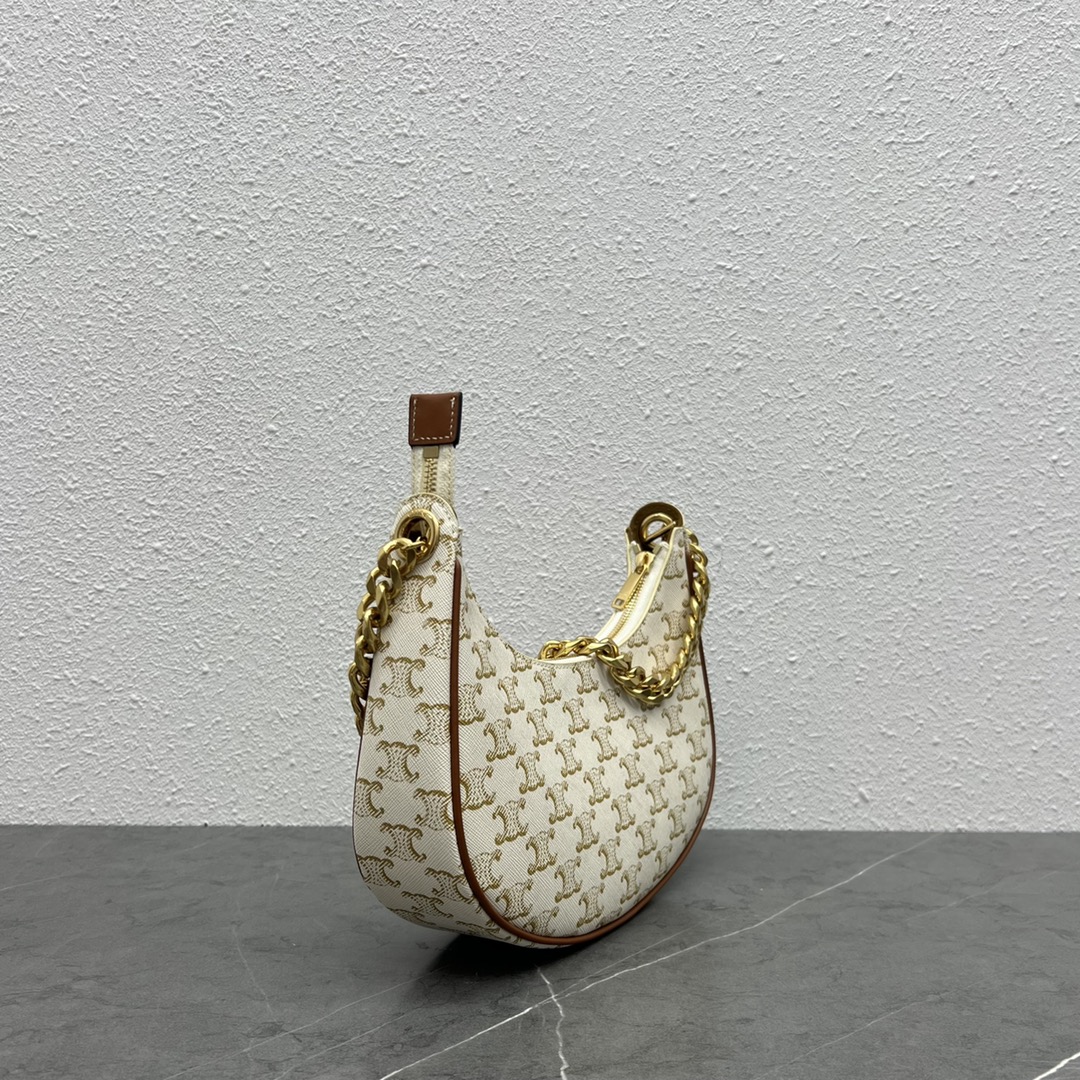 Celine Medium Ava Chain Bag In Triomphe Canvas And Calfskin Shoulder Bag White 199582